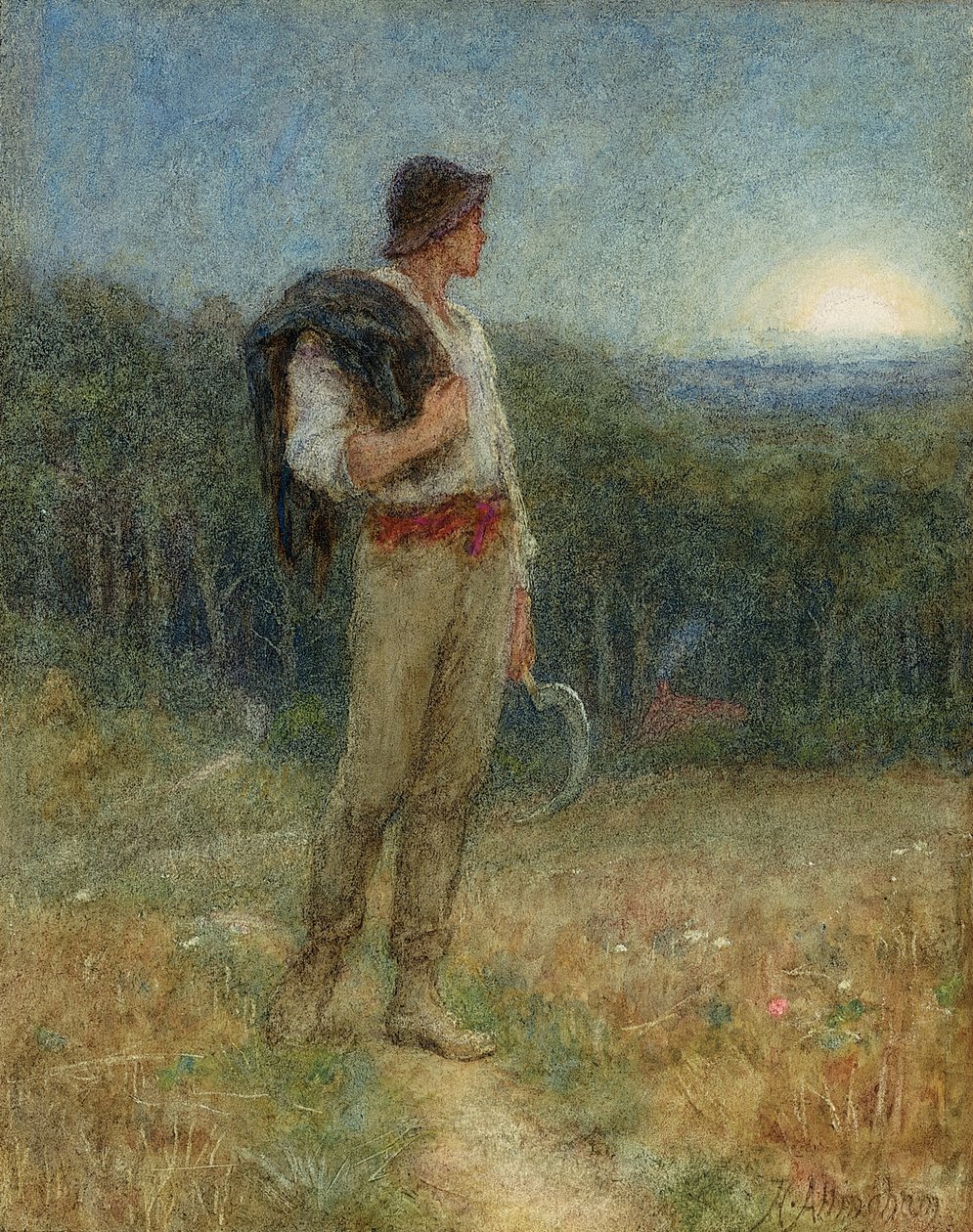Harvest Moon, &39;globado em esplendor suave&39;, 1879 (lápis, wc e bodycolour no papel) (veja também 149129) de Helen Allingham