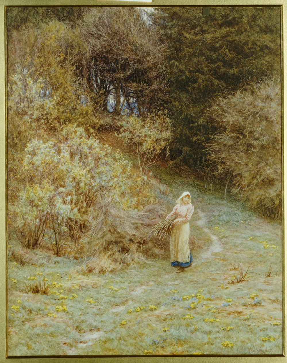 Na madeira de prímula de Helen Allingham