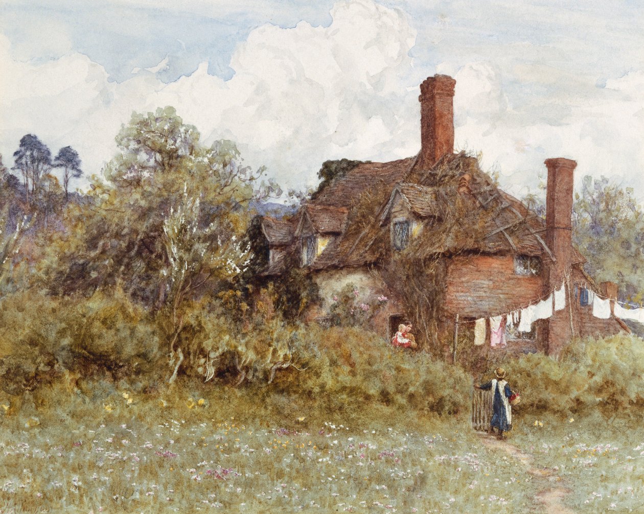 Na primavera (aquarela com riscos no papel) de Helen Allingham