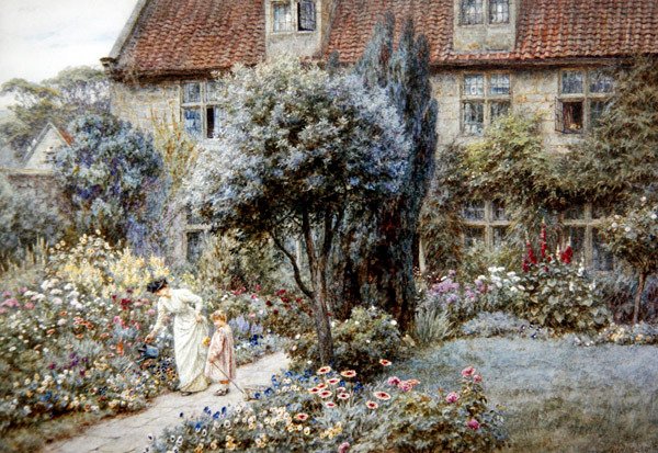 Manor Farm Garden, Yorkshire, c.1901 (aguarela sobre papel) de Helen Allingham