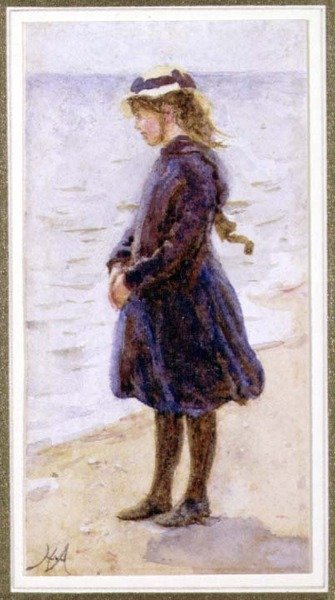 Retrato de uma garota na praia de Helen Allingham