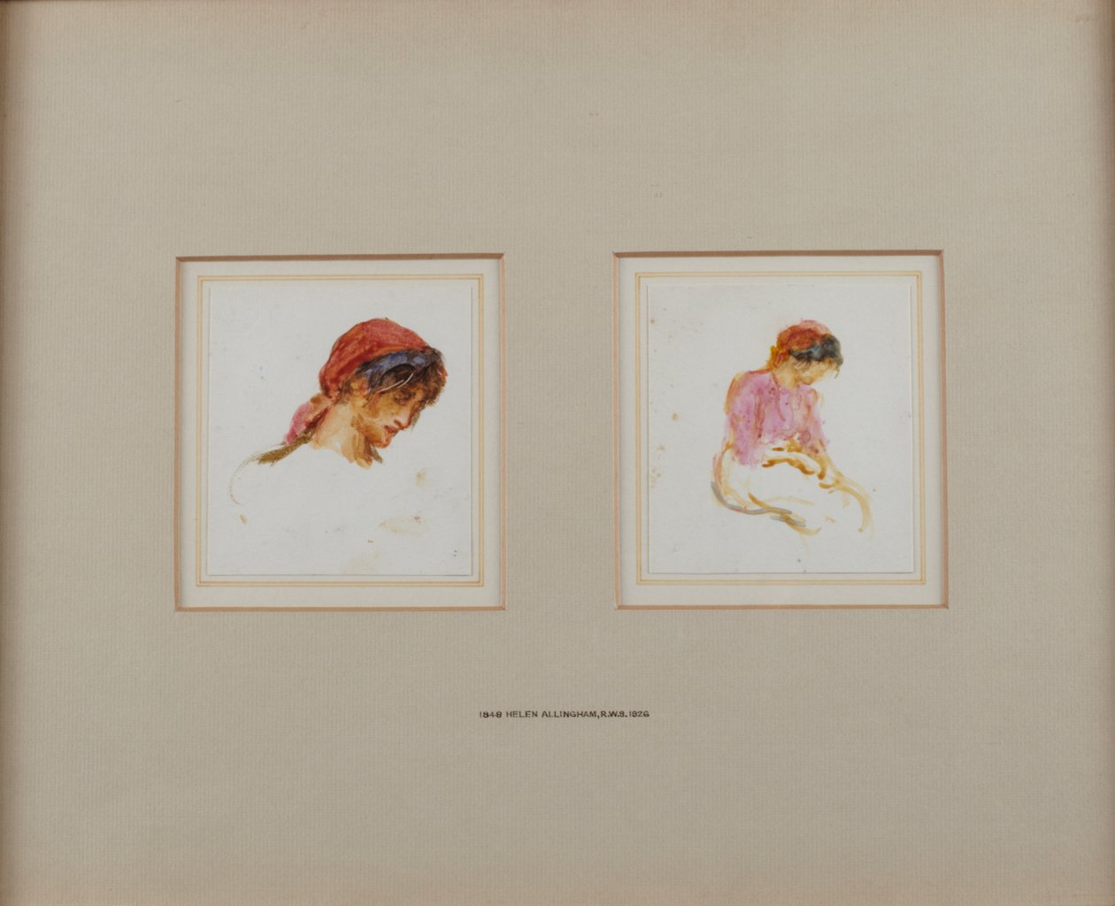 Estudo de uma rapariga com um lenço vermelho de cabeça de Helen Allingham