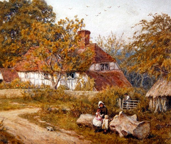 A casa de campo da família (aguarela sobre papel) de Helen Allingham