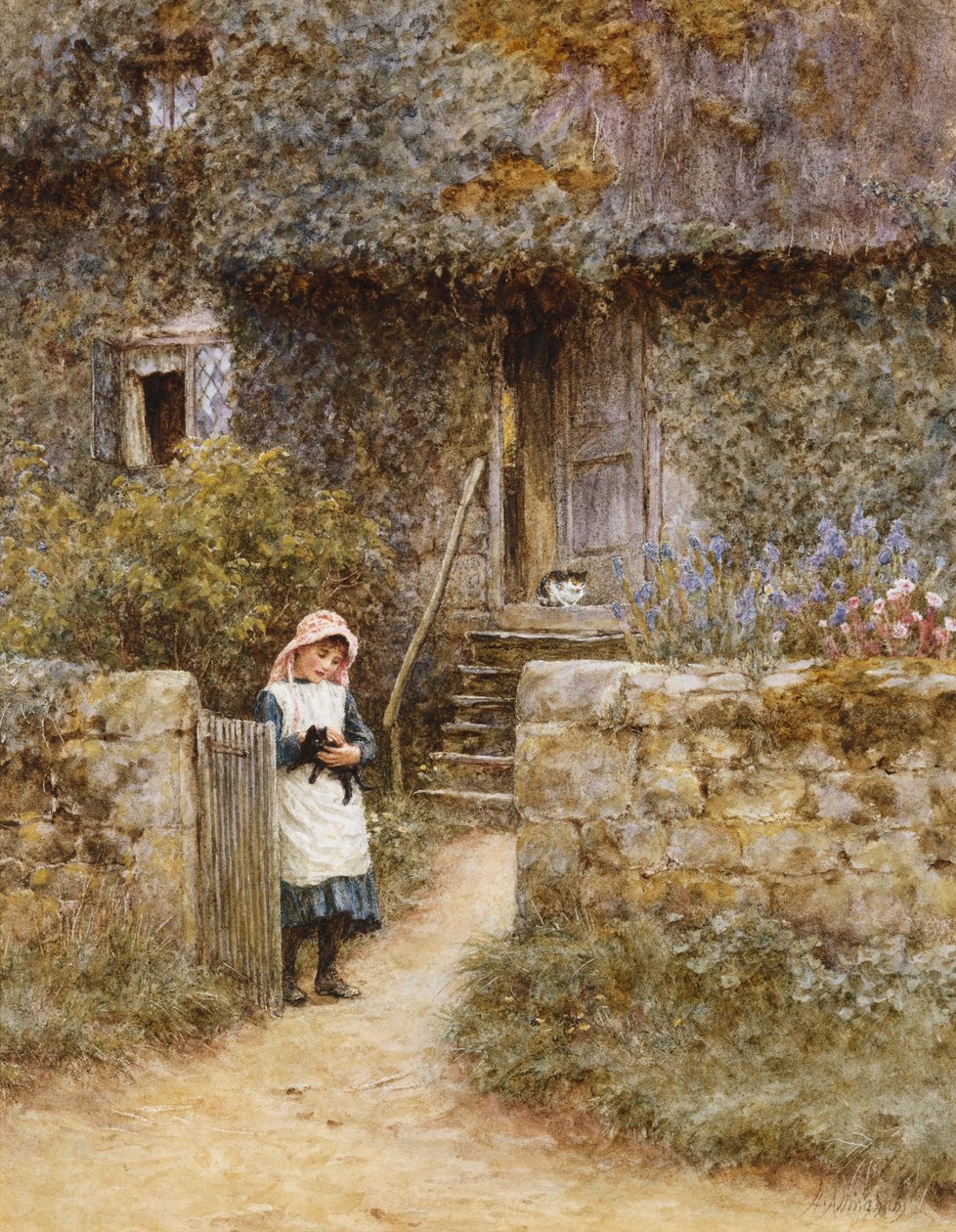 The Garden Gate (aquarela com riscos) de Helen Allingham