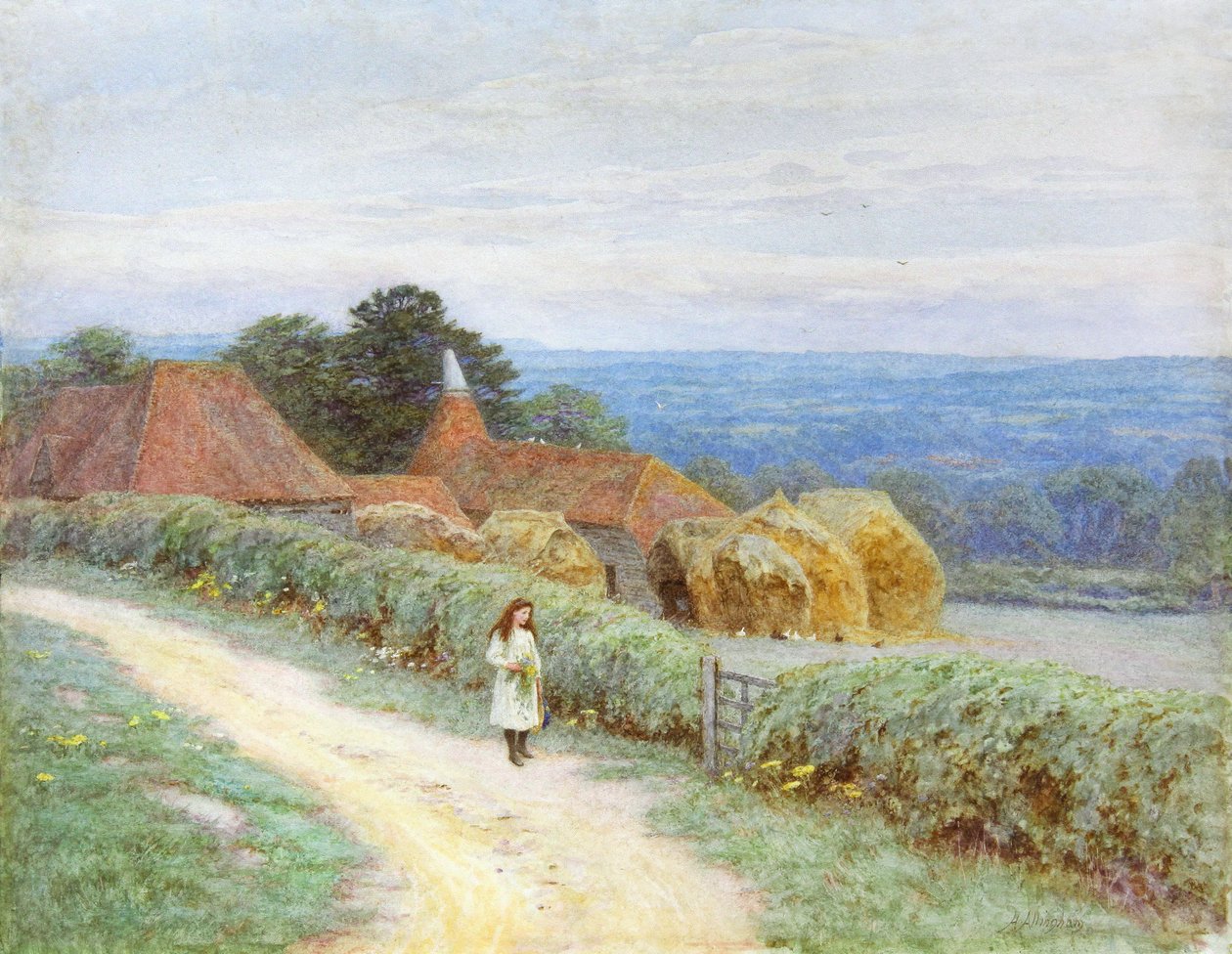 A fazenda Kentish em Crockham Hill (wc no papel) de Helen Allingham