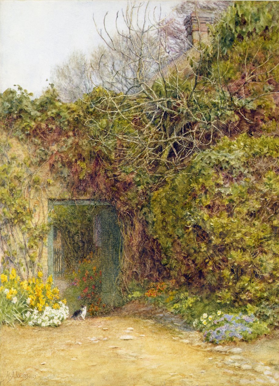 The Kitchen Garden, Farringford (aquarela e cor de corpo sobre papel) de Helen Allingham