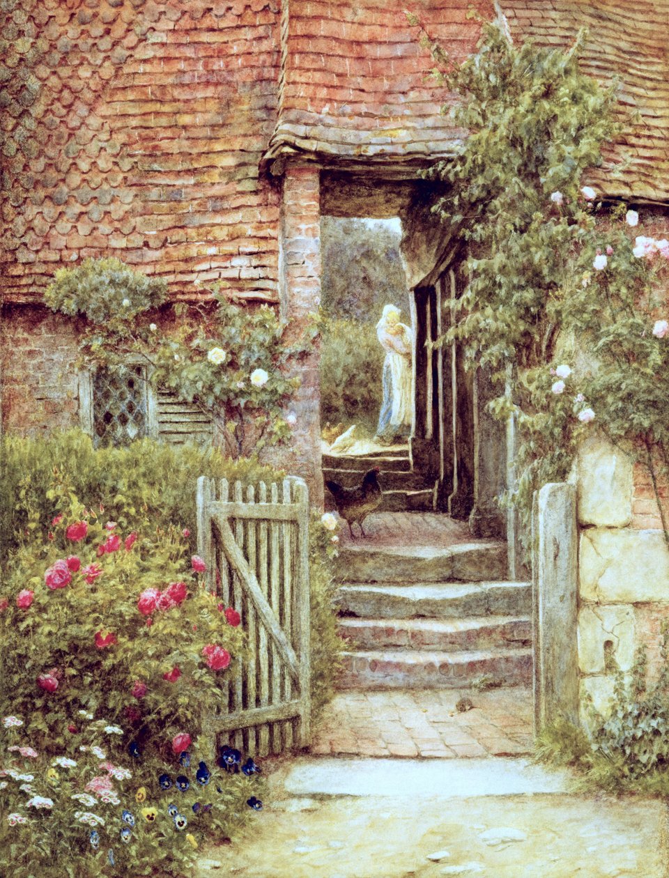 Debaixo do Old Malthouse, Hambledon, Surrey (aguarela sobre papel) de Helen Allingham