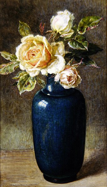 Vaso de rosas (guache e aguarela sobre papel) de Helen Cordelia Coleman Angell
