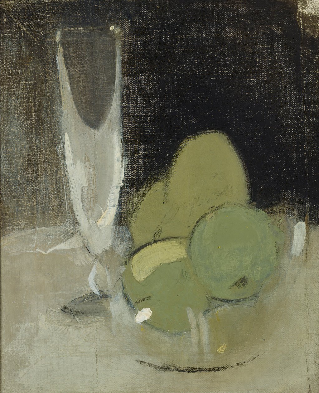 Maçãs verdes e taça de champanhe, 1934. de Helene Schjerfbeck