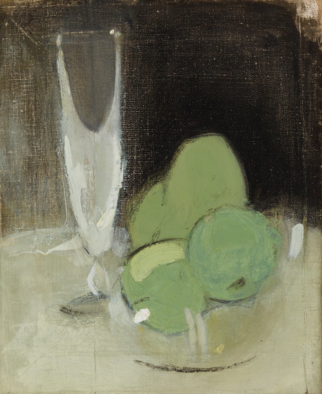 Maçãs verdes e copo de champanhe de Helene Schjerfbeck