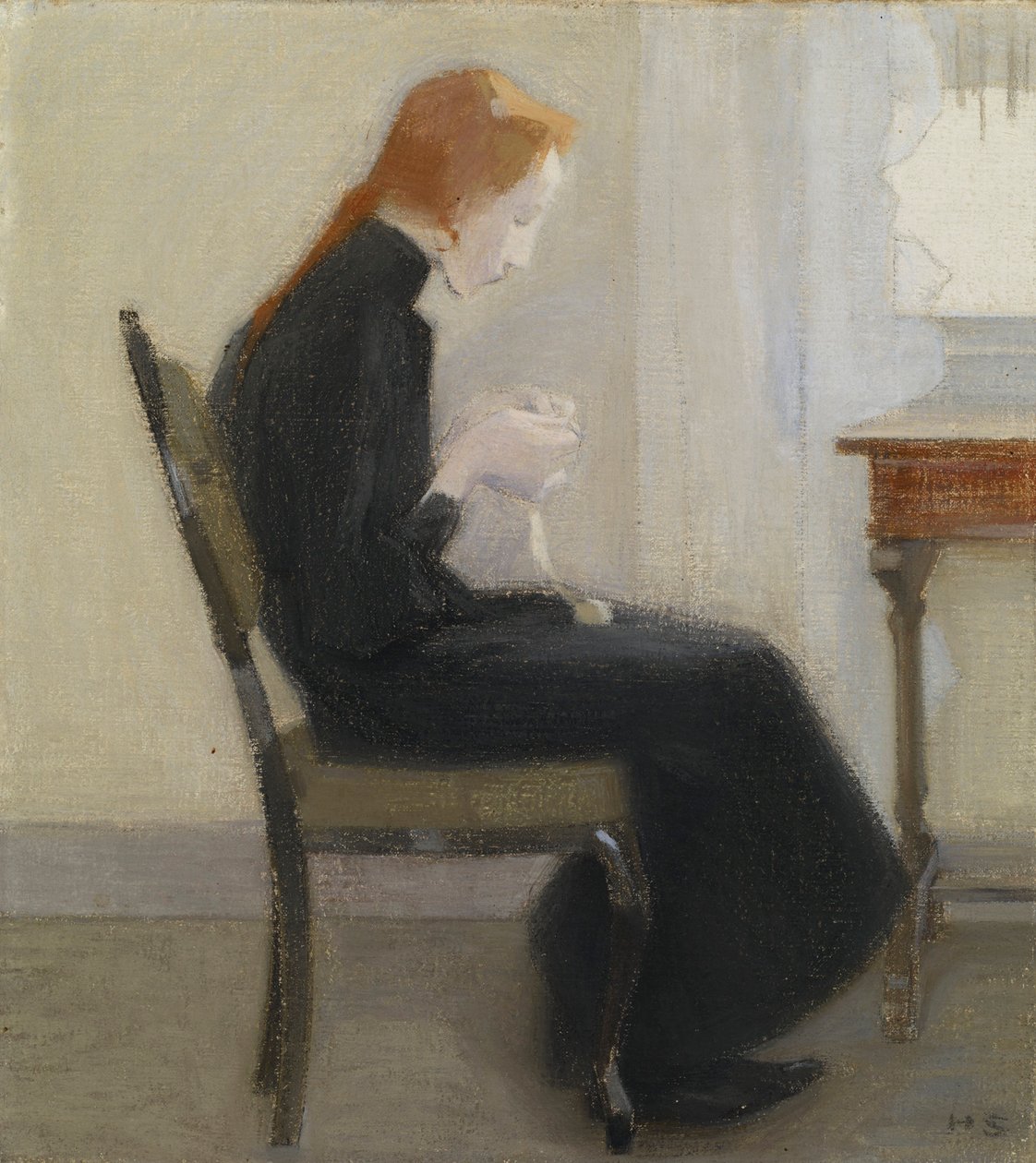 Jeune fille faisant du crochet - Croché feminino, por Schjerfbeck, Helene (1862-1946). Óleo sobre tela de Helene Schjerfbeck