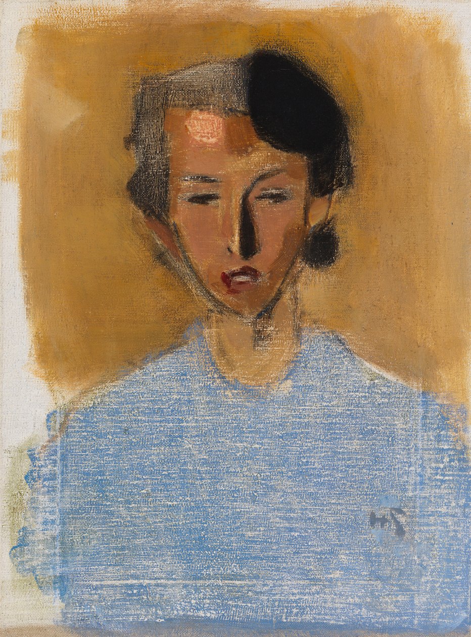 Retrato de uma rapariga de azul e castanho (Inez) de Helene Schjerfbeck