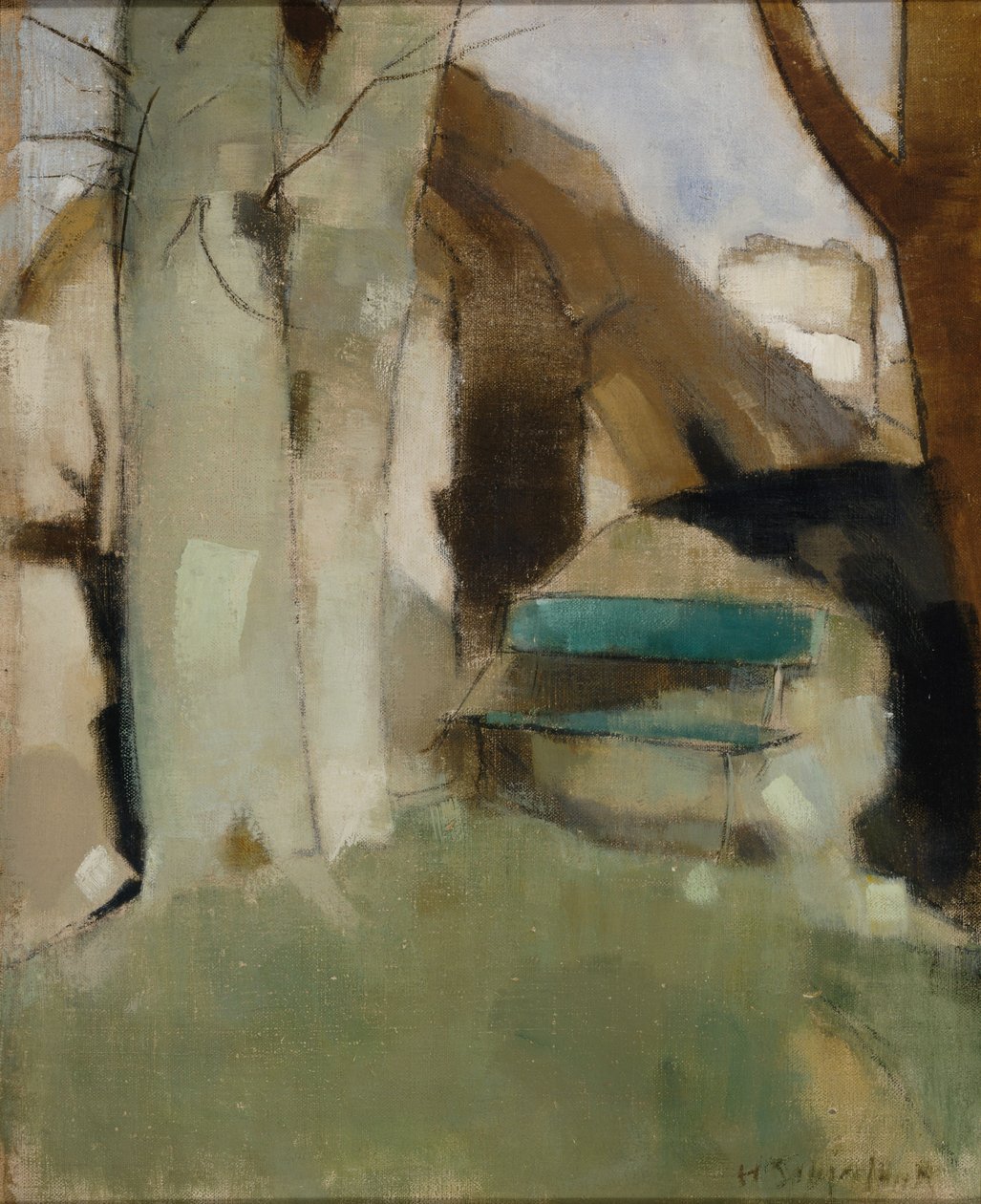 Sombra na parede II (Banco verde) de Helene Schjerfbeck