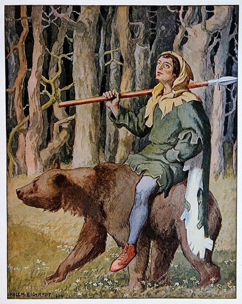 O Urso diz ao Caçador para se sentar de costas, ilustração de "Nouveaux Contes Allemands", publicado em Berlim. de Hellmut (after) Eichrodt