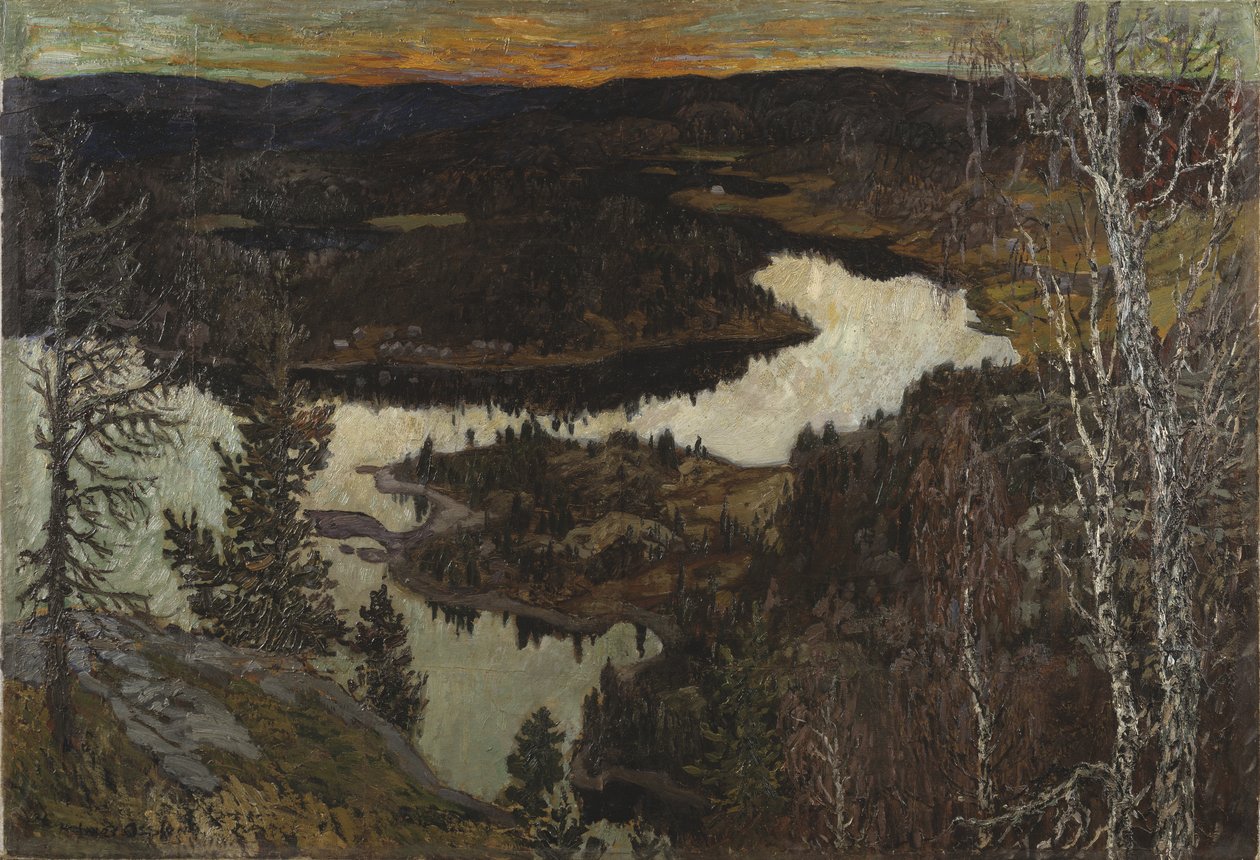 Outono, Nordingra (Óleo sobre papel sobre tela montada em masonita) de Helmer Osslund