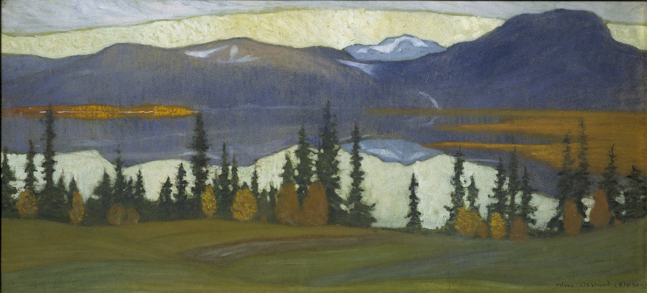 Vista de Klocka, c.1910 (aquarela com guache) de Helmer Osslund