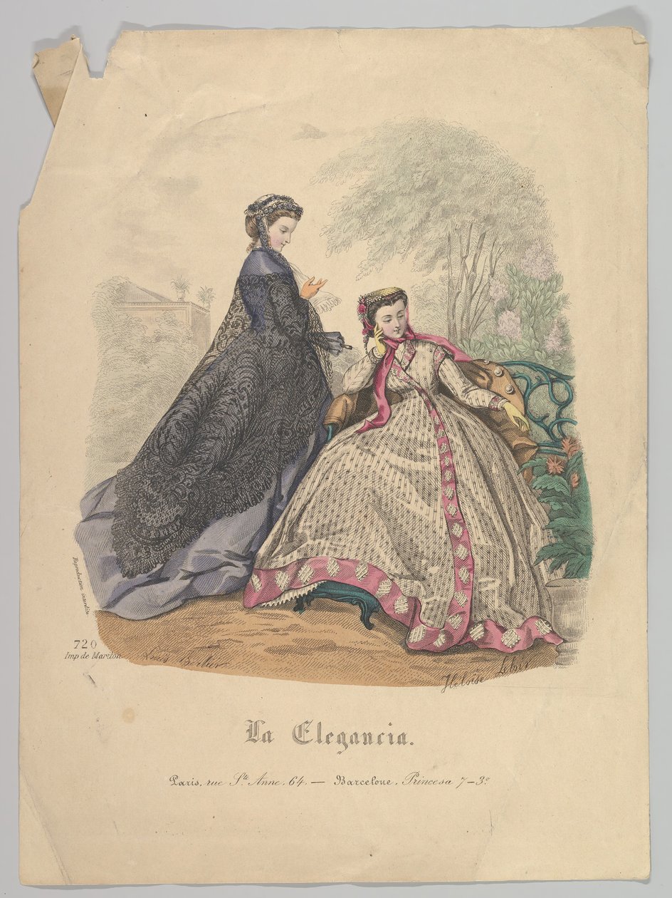 Duas mulheres ao ar livre, nº 720, de La Elegancia Barcelona, século XIX. de Heloise Leloir