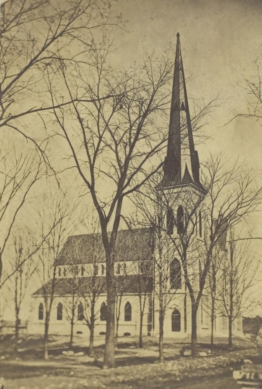 Igreja sem título com torre pontiaguda, meados do século XIX. de Hendee