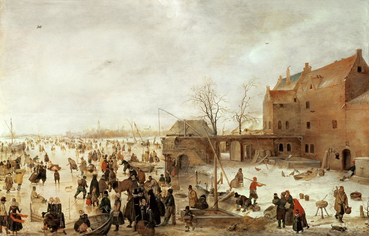 Uma cena no gelo perto de uma cidade, c.1615 de Hendrick Avercamp