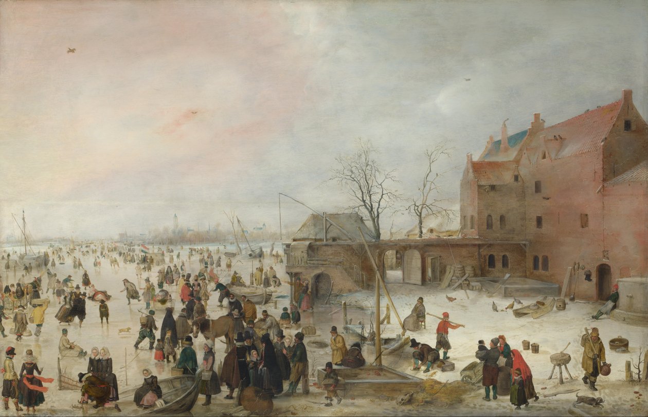 Cara de gelo em uma cervejaria de Hendrick Avercamp