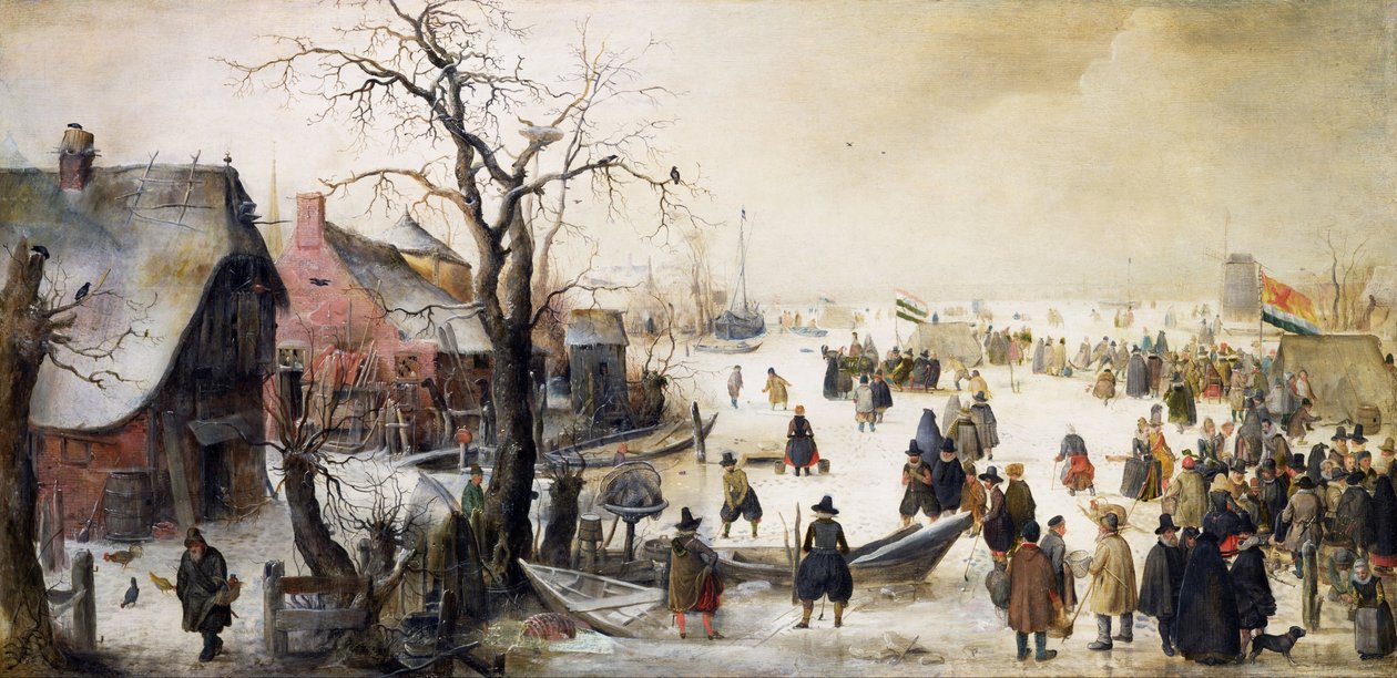 Cena de inverno em um canal de Hendrick Avercamp