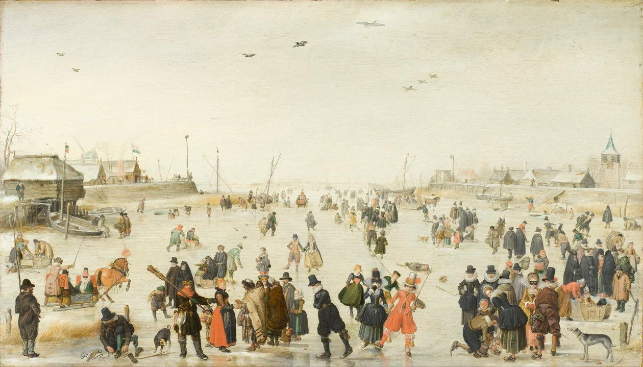 Cena de inverno em um canal congelado de Hendrick Avercamp