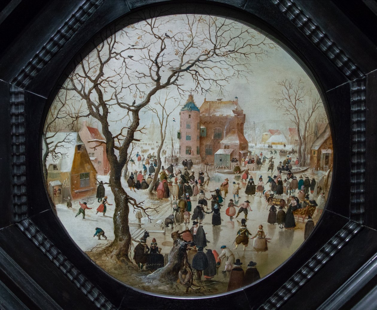Cena de inverno com patinadores perto de um castelo, c.1608-09 de Hendrick Avercamp