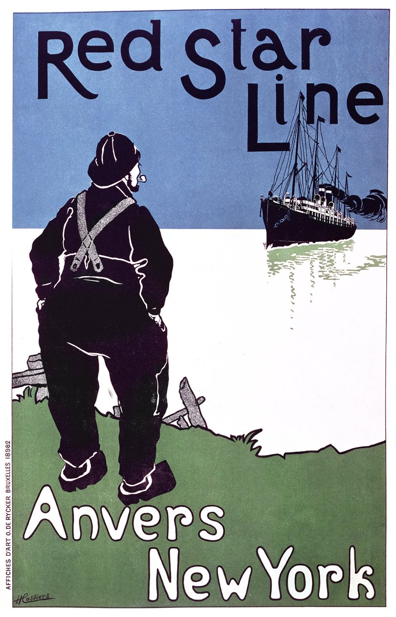 Cartaz publicitário &39;Red Star Line&39; de Antuérpia a Nova York, 1899 de Hendrick Cassiers