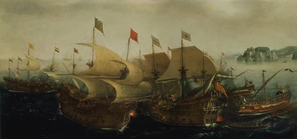Uma ação do mar, possivelmente a batalha de Cádis, 1596 de Hendrick Cornelisz. Vroom