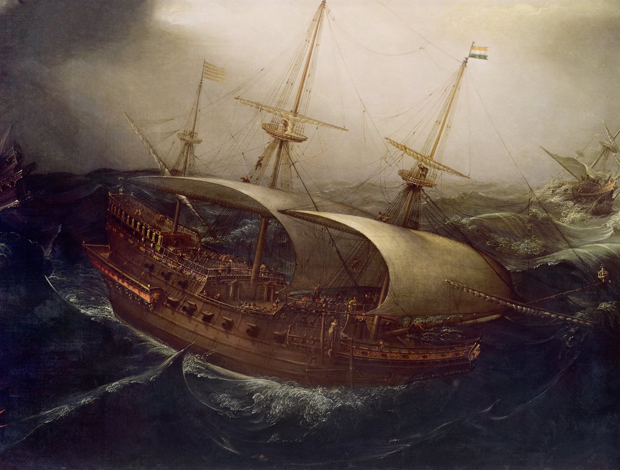 Navio de guerra holandês em uma tempestade (detalhe) de Hendrick Cornelisz. Vroom