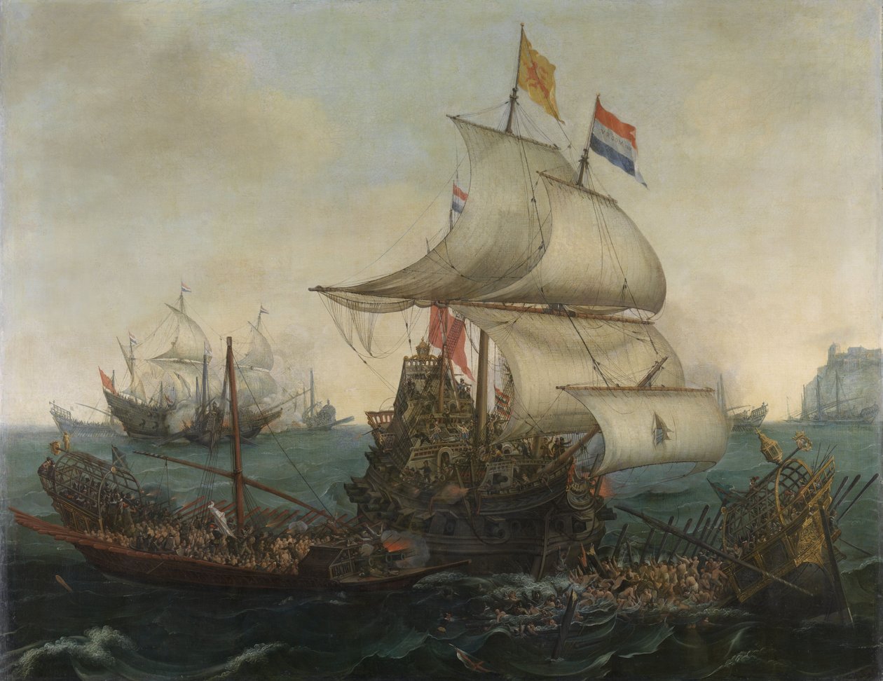Navios holandeses atacando galeras espanholas na costa inglesa, 3 de outubro de 1602 de Hendrick Cornelisz. Vroom