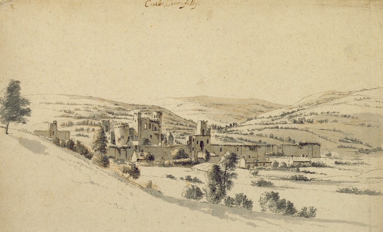 Castelo de Caerphilly (caneta, tinta e papel) de Hendrick Danckerts