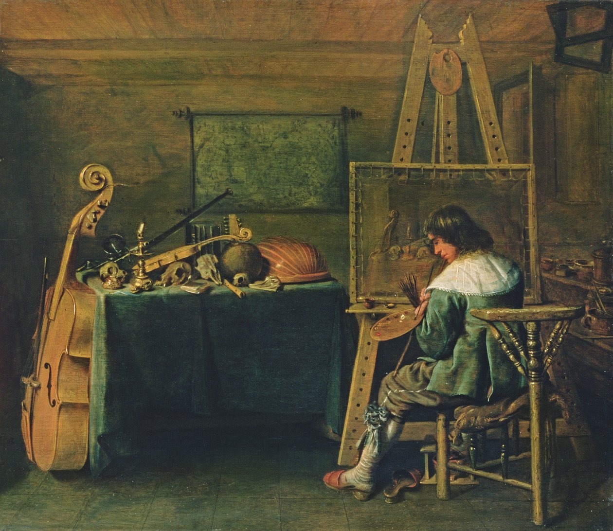O artista em seu estúdio, c.1640 (painel) de Hendrick Gerritsz Pot