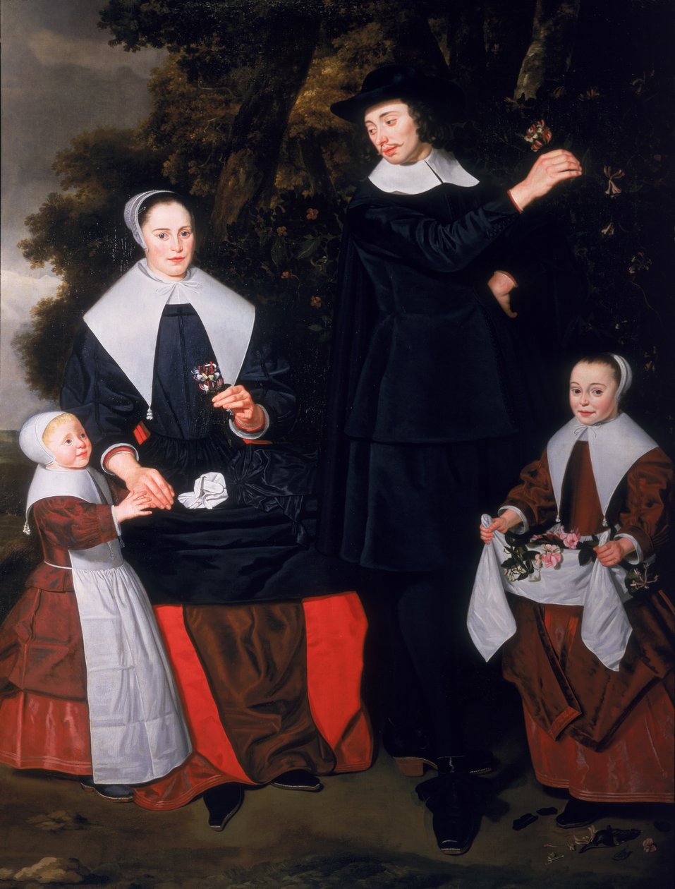 Um cavalheiro com sua esposa e dois filhos de Hendrick ten Oever
