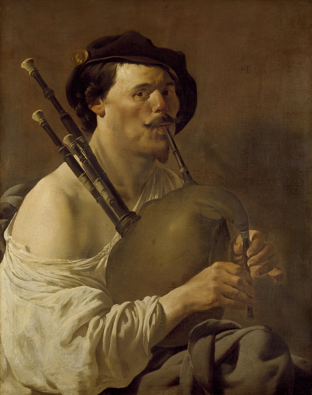 Um, homem, tocando, a, gaitas de foles, 17o século de Hendrick ter Brugghen