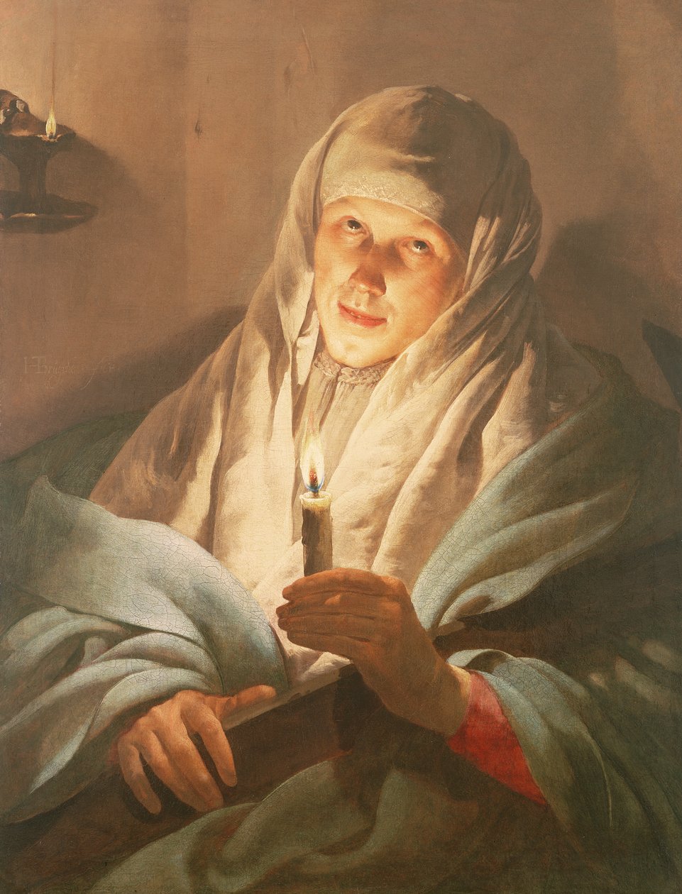 Uma mulher com uma vela e cruz de Hendrick ter Brugghen