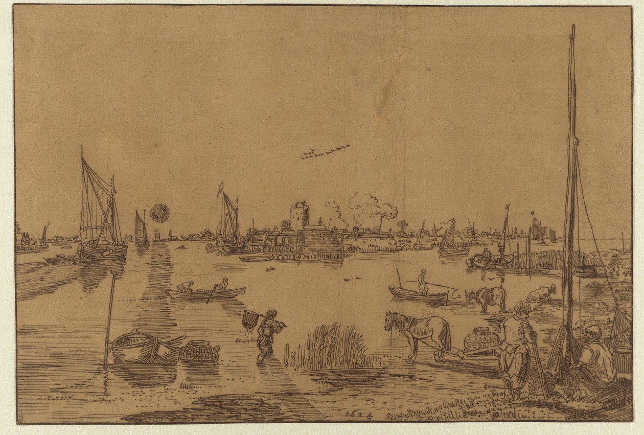 Paisagem nocturna com Pescadores de Hendrick Avercamp (possibly)