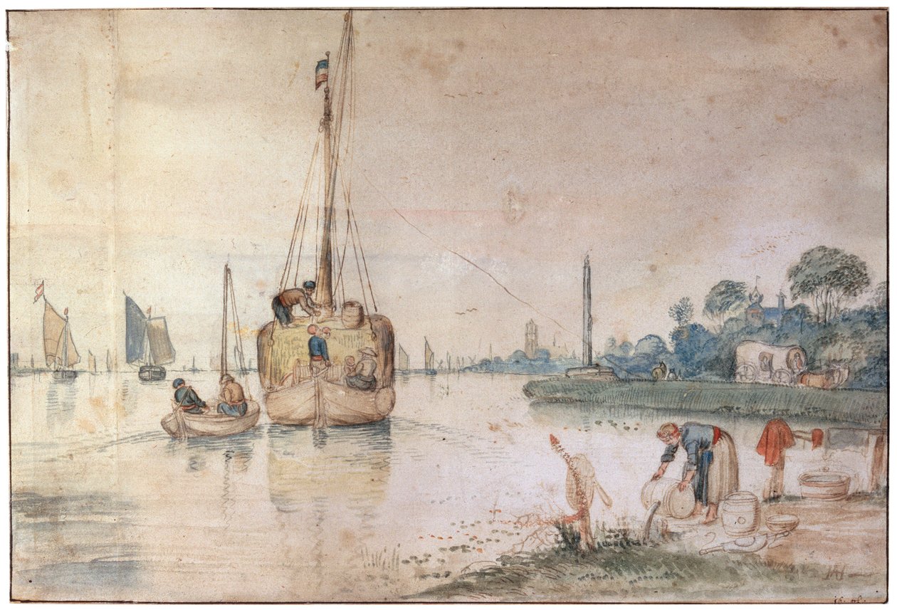 Uma barcaça com feno, c1625-c1634 de Hendrick Avercamp
