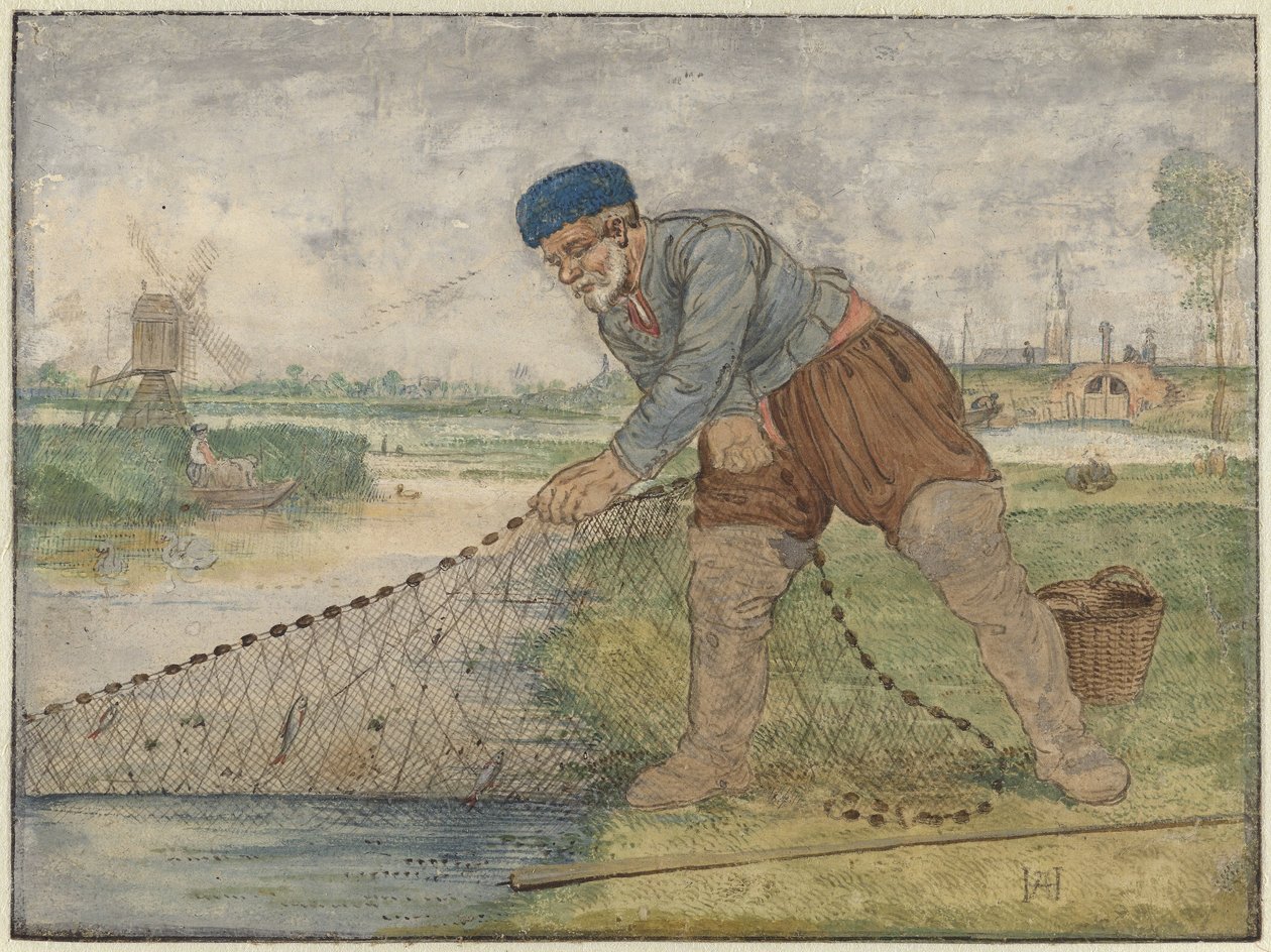 Um Pescador a transportar na sua rede de Hendrick Avercamp