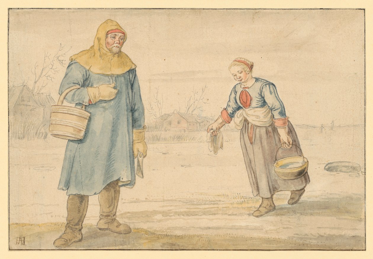 Casal de camponeses no gelo de Hendrick Avercamp