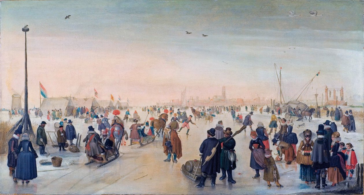 Neerlandês: Gelo perto de uma cidade Paisagem de inverno perto de uma cidade Apreciar o gelo perto de uma cidade de Hendrick Avercamp