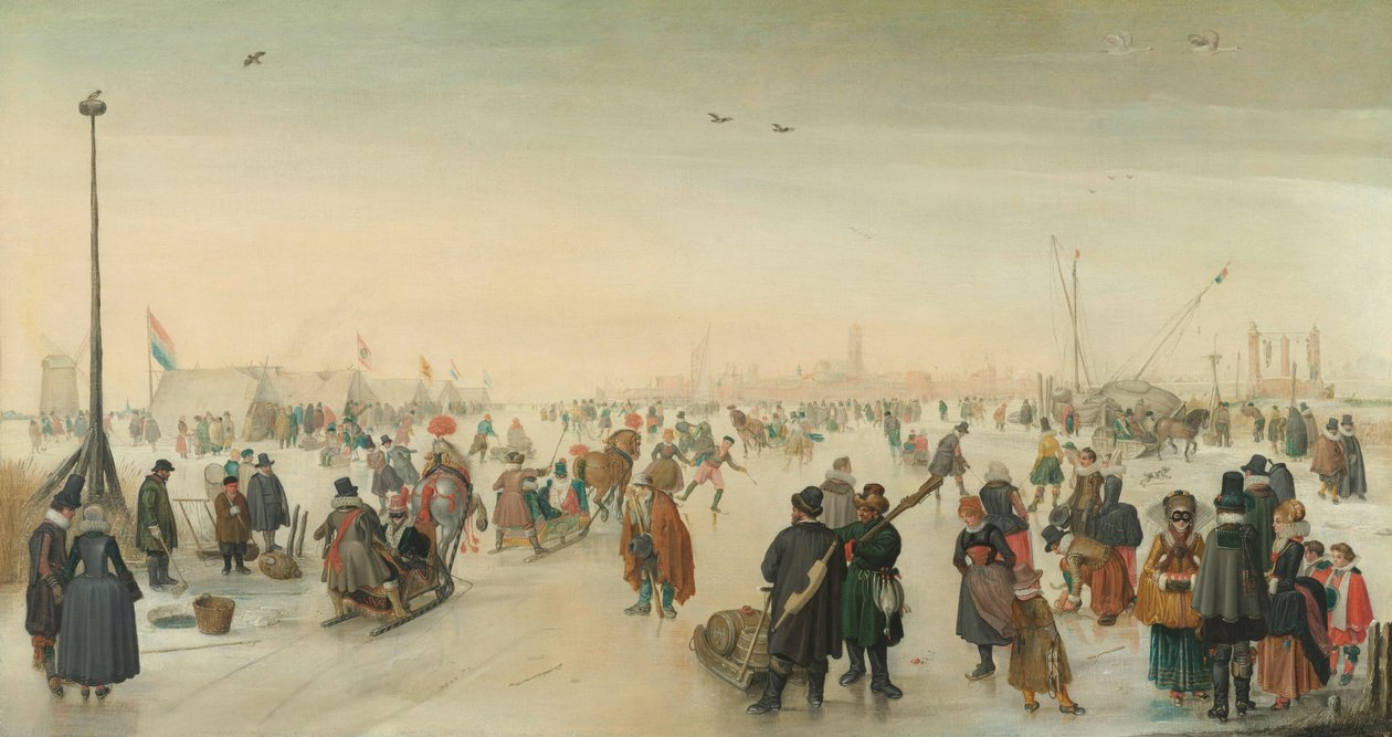 Apreciar o gelo perto de uma cidade
Paisagem de Inverno perto de uma cidade de Hendrick Avercamp