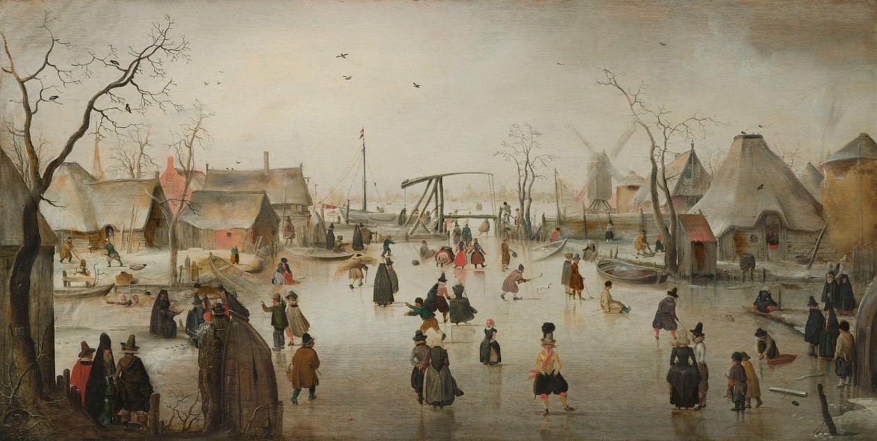 Patinar no gelo numa aldeia de Hendrick Avercamp