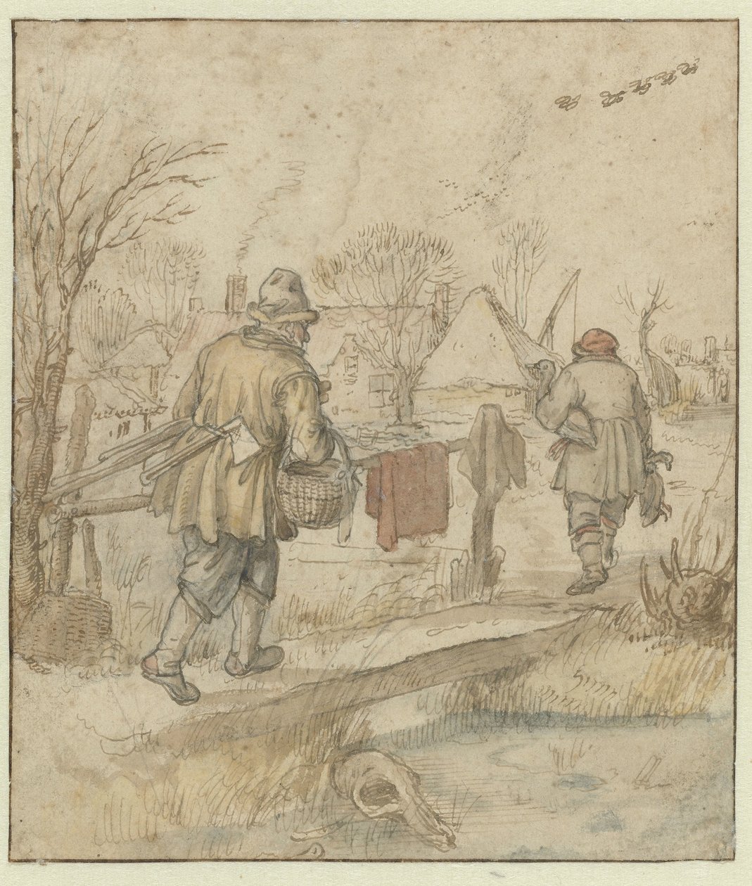 Regresso dos Caçadores de Patos / verso: Esboços de Navios e de um Homem em Vestuário de Inverno de Hendrick Avercamp