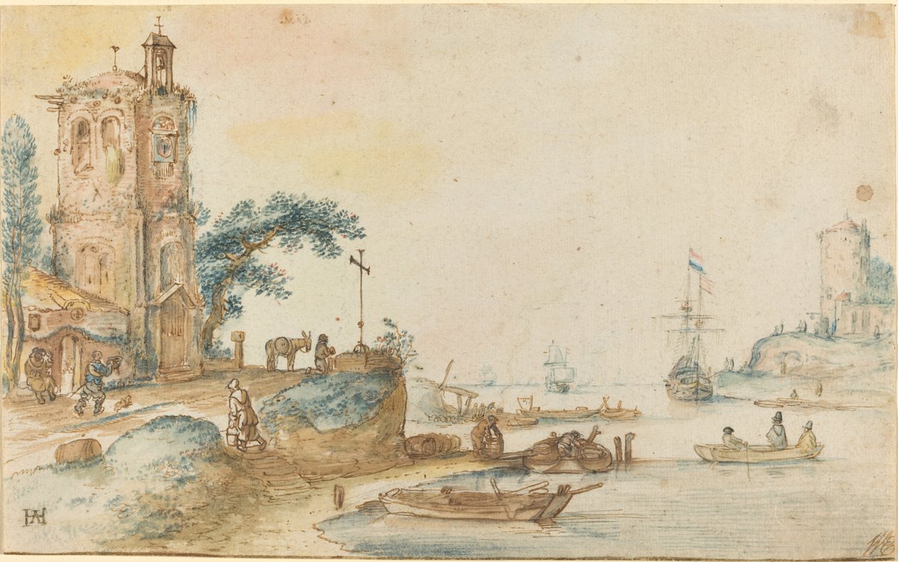 Cena com uma torre à esquerda de Hendrick Avercamp
