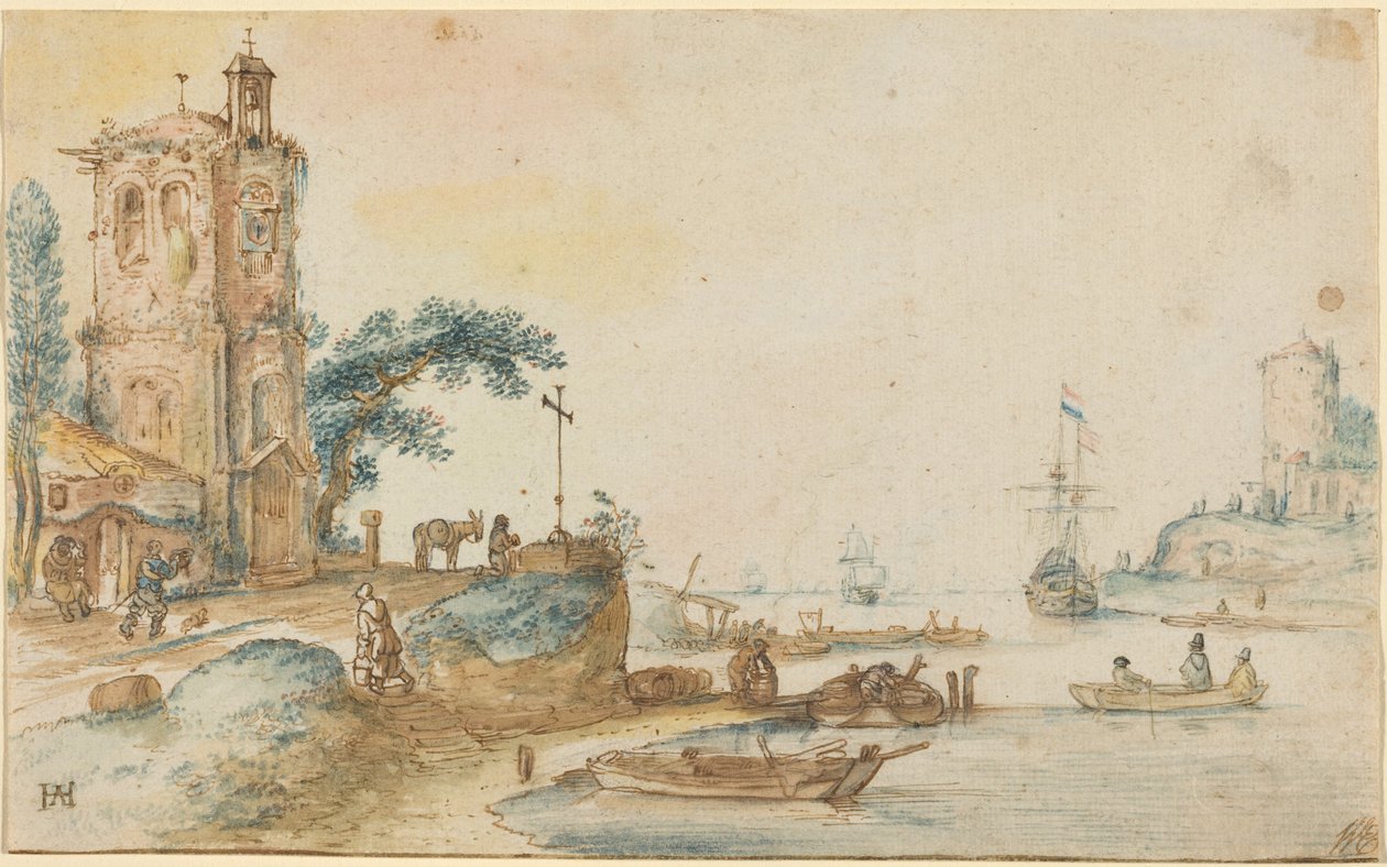 Cena com uma torre à esquerda de Hendrick Avercamp