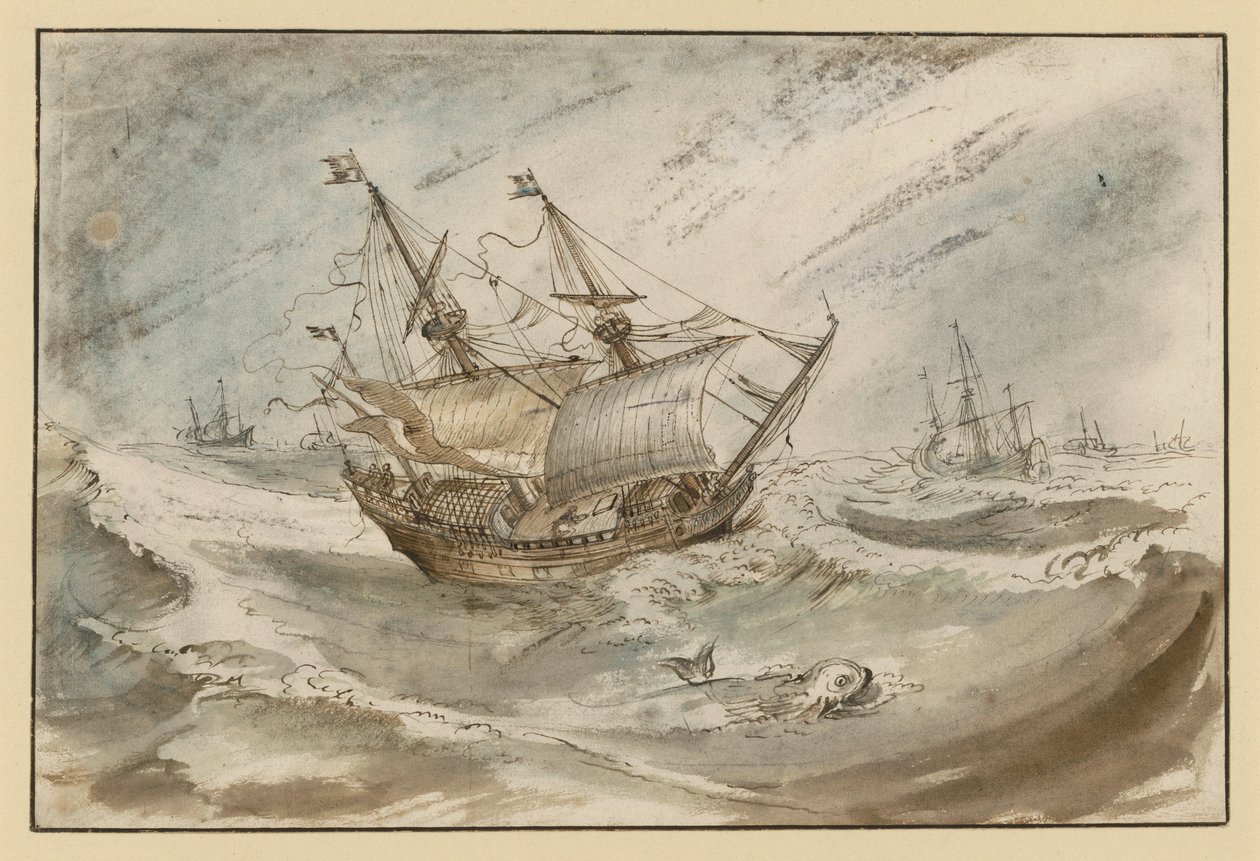 Mar tempestuoso com grande veleiro de Hendrick Avercamp