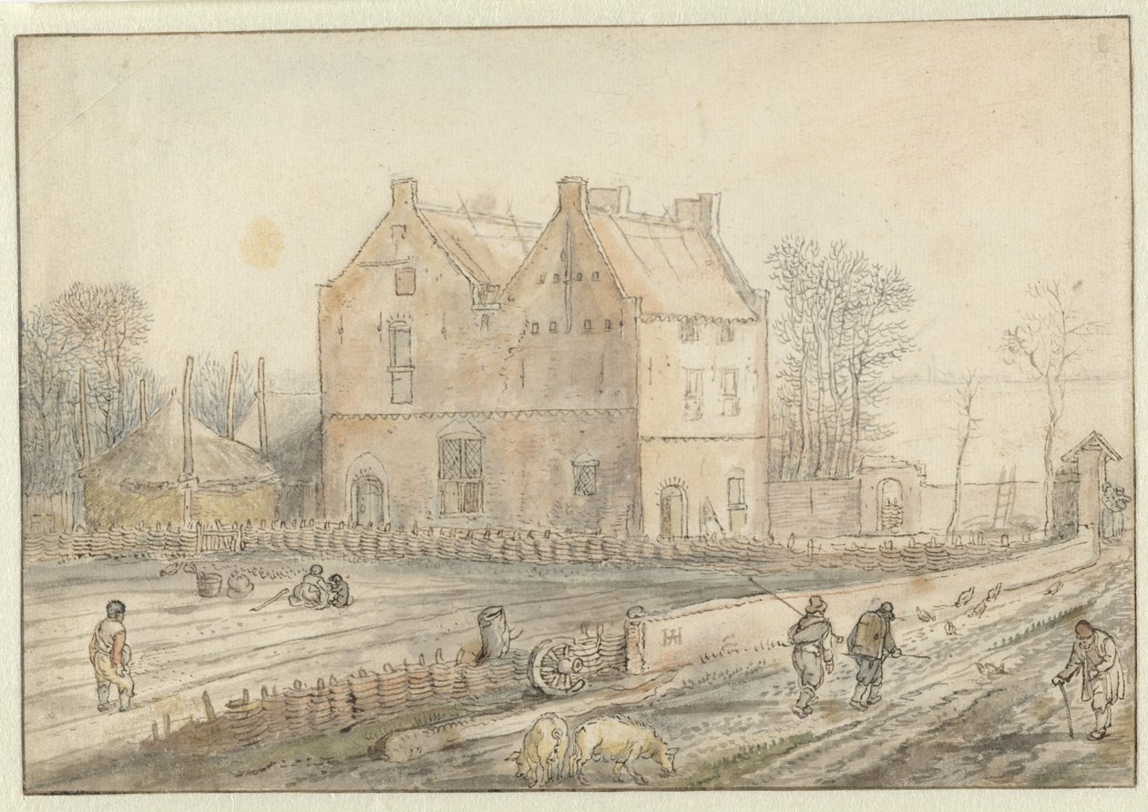 Vista de uma Casa de Campo com Semeadores no Campo de Hendrick Avercamp