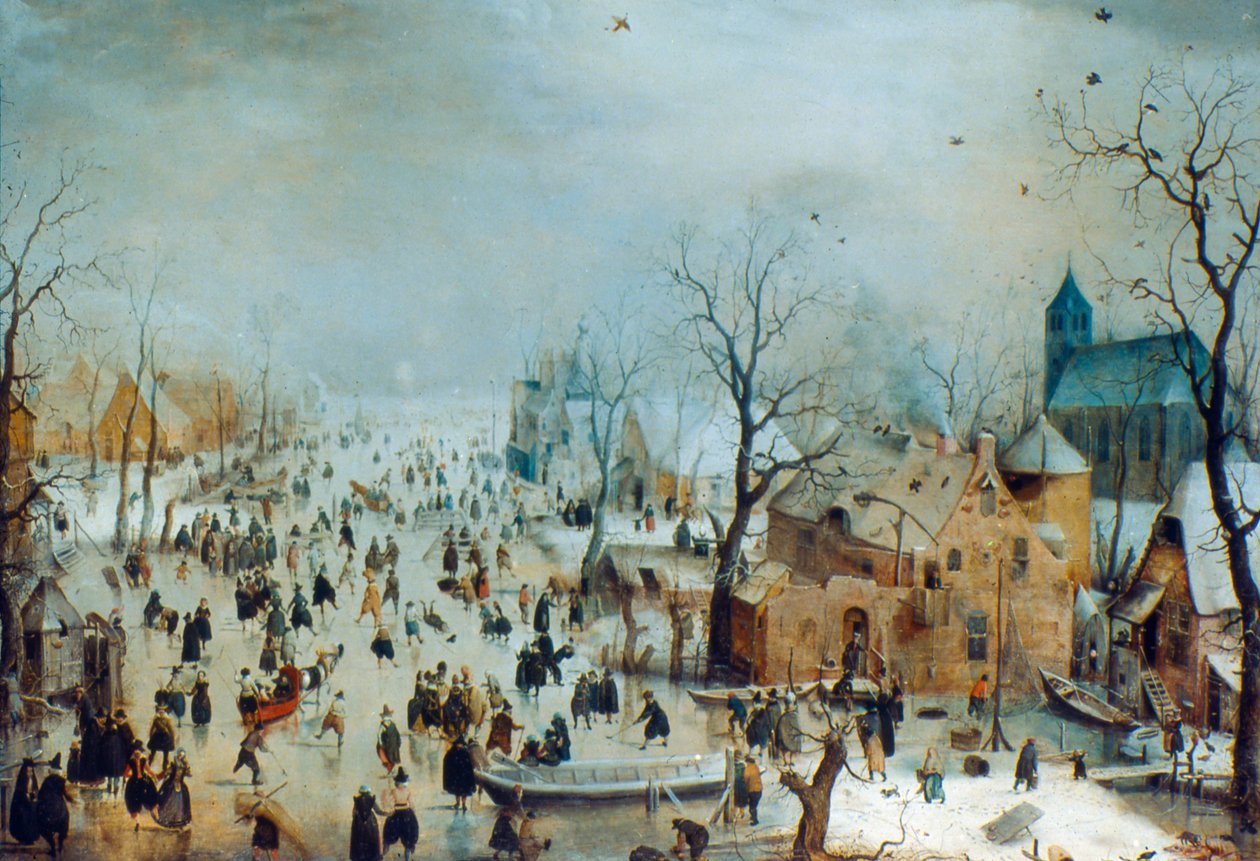 Cena de inverno com patinadores no gelo, c1608 de Hendrick Avercamp