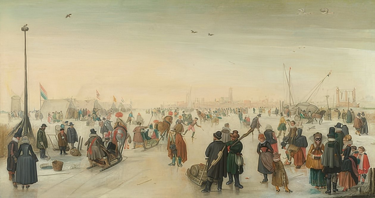 Delícias de inverno em frente à cidade. Por volta de 1620 de Hendrick Avercamp